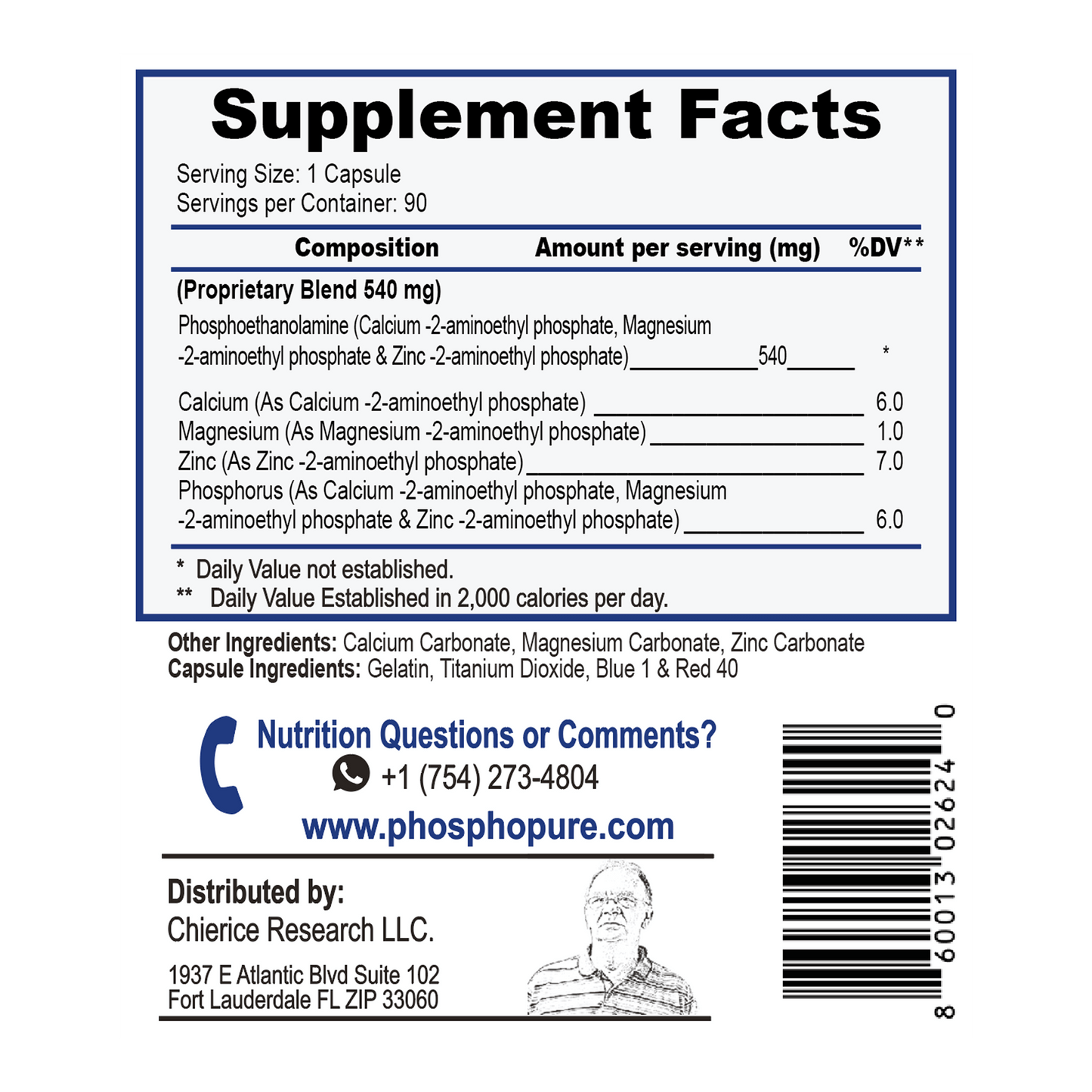 Phosphopure Fosfoetanolamina - 60 Cápsulas ( R$ 4,15 por cap )